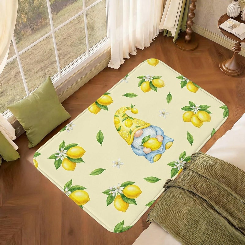 Gnome Area Rug, Spring Fanciful Lemon Flower Spring Yellow Low Pile Sponge Indoor Doormat Accents Rug Non Shedding Laundry Room Bathroom Doorway Entryway Decor 2' X 3' - Image 3