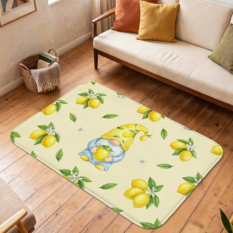 Gnome Area Rug, Spring Fanciful Lemon Flower Spring Yellow Low Pile Sponge Indoor Doormat Accents Rug Non Shedding Laundry Room Bathroom Doorway Entryway Decor 2' X 3' - Image 5