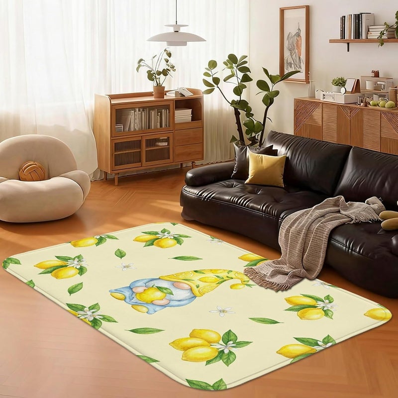Gnome Area Rug, Spring Fanciful Lemon Flower Spring Yellow Low Pile Sponge Indoor Doormat Accents Rug Non Shedding Laundry Room Bathroom Doorway Entryway Decor 2' X 3' - Image 4