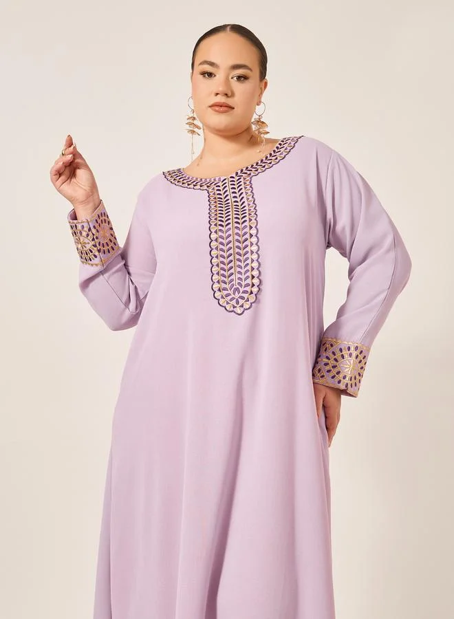 Amirah  Plus Size Embroidered Round Neck Jalabiya for Women | Best Price UAE