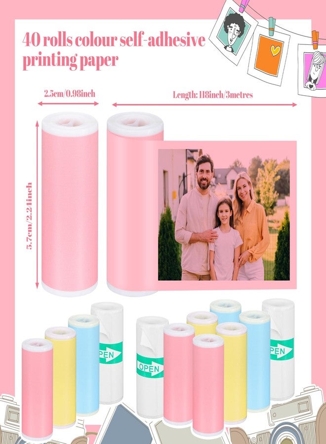HOFURME 40 Pcs Mini Printer Paper Rolls, Mini Printer Sticker Paper Rolls for Kids Camera Paper Roll Refill, Thermal Printers Sticker Paper for Inkless Portable Printer (4 Colors) - Image 2