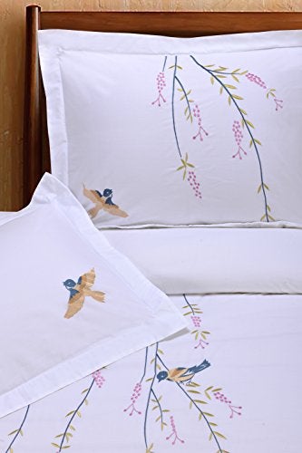 Superior Cotton 200TC Duvet Cover Set, Soft Comforter Covers, Bedroom Essentials, Embroidered Spring Tree with Birds, includes 1 Duvet Cover- Button Closure, 2 Pillow Shams, King/California King - Image 2