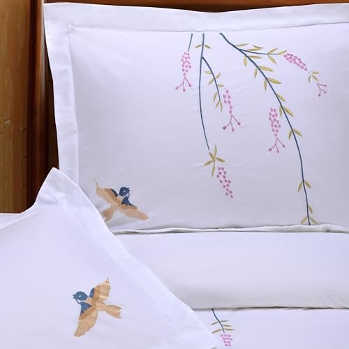Superior Cotton 200TC Duvet Cover Set, Soft Comforter Covers, Bedroom Essentials, Embroidered Spring Tree with Birds, includes 1 Duvet Cover- Button Closure, 2 Pillow Shams, King/California King - Image 5