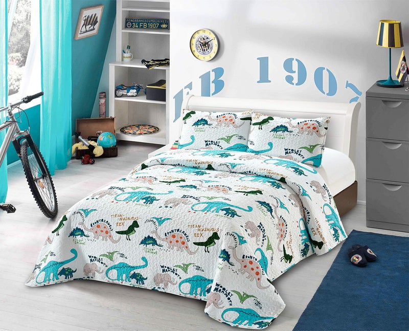 Kids Zone Collection Bedspread Coverlet KidsTeens Variety Dinosaurs White Green Blue Orange New  Dinosaur Two Twin
