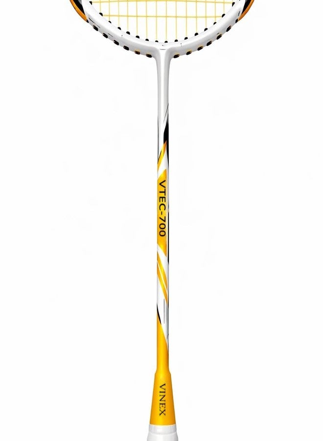 VINEX VTEC 700 Badminton Racket - 100% Graphite Frame & Shaft, Lightweight, Isometric Wide Body Volcano Shape, Medium Flex, PU Grip, Pack of 1, Black & a Yellow - Image 4