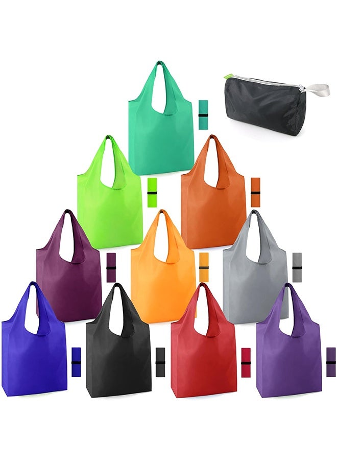 Reusable-Grocery-Bags-Foldable-Machine-Washable-Reusable-Shopping-Bags-Bulk Colorful 10 Pack 50LBS Extra Large Folding Reusable Bags Totes w Zipper Storage Pouch Lightweight Polyester Fabric - Image 1