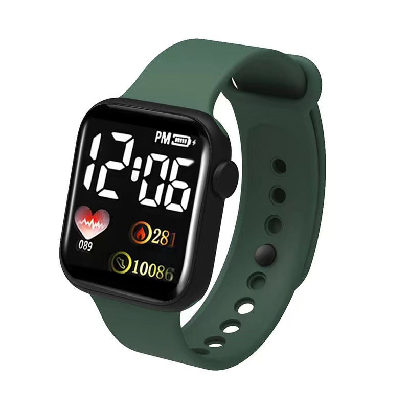 New Heart-Shaped Square Sports LED Watch Dark green 