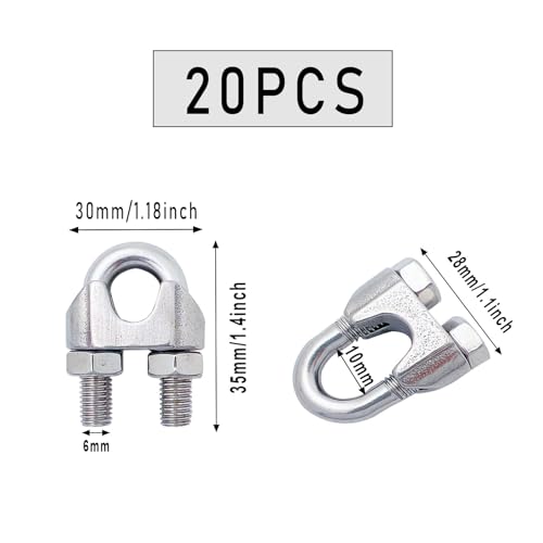 Luckkyme M8 Wire Rope Clamp 304 Stainless Steel 5/16" Wire Rope Cable Clip Clamp (20Pack) - Image 2