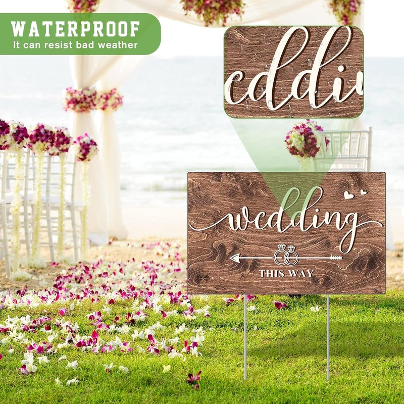 Kuco Wedding Directional Road Sign Wedding Directional Arrow Yard Sign with Exquisite Double-sided Printing Wedding Directional Signs Wood,Waterproof Large Wedding Sign with Stakes,Wedding Supplies-3PCS - Image 4