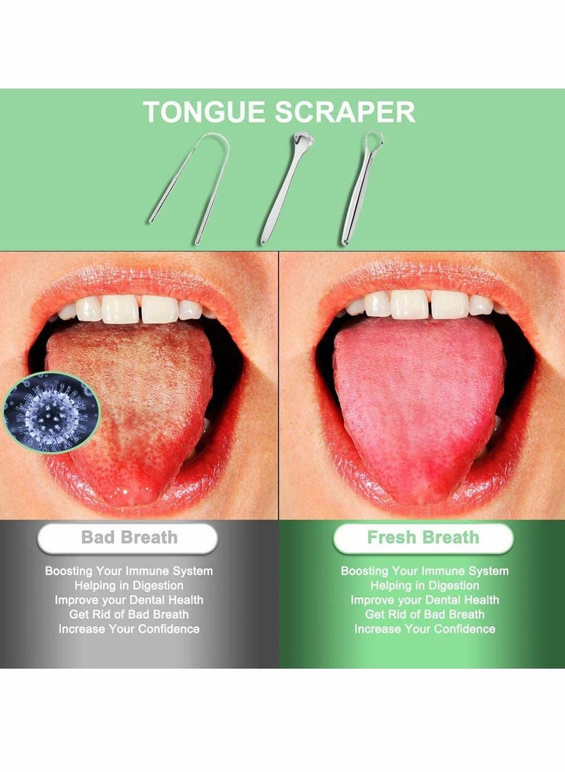 KASTWAVE Tongue Scraper Tongue Cleaner Stainless Steel Tongue Scrapers with Travel Case for Oral Cleaning, Professional Tongue Cleaners for Fresher Breath (3 Shapes Tongue Scrapers) 3 Pieces - Image 2