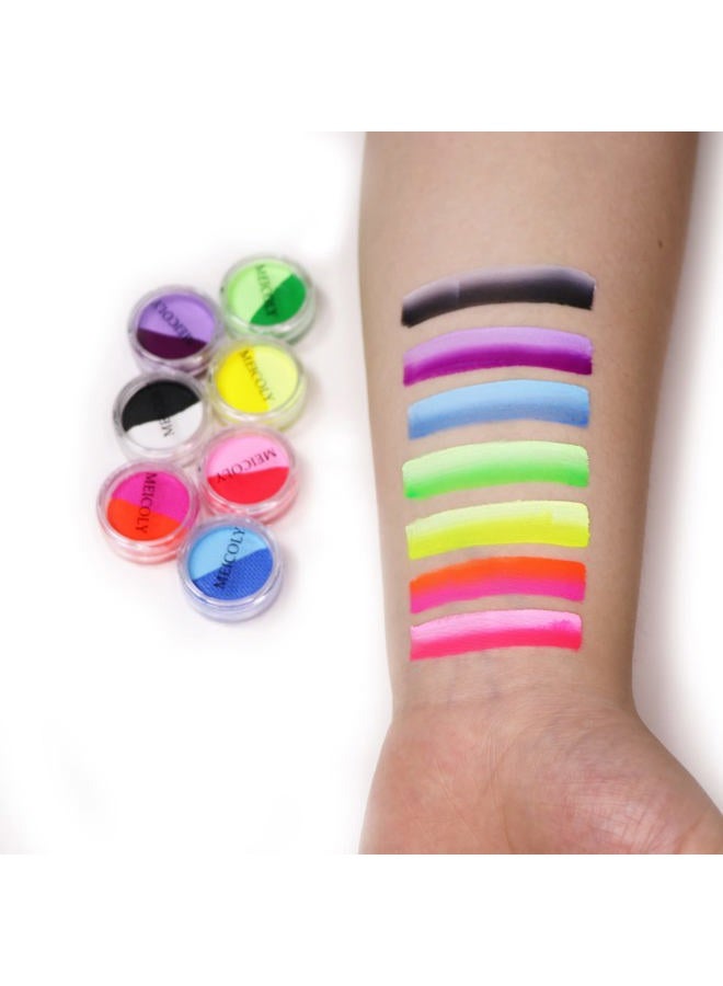 MEICOLY Water Activated Eye Liner 14 Colors,Neon UV Rainbow Face Paint,7 Cakes Duo Color Water Activated Eyeliner,Halloween Hydra Liner,Matte Graphic Eyeliner, Glow Blacklight Black White Body Paint - Image 3