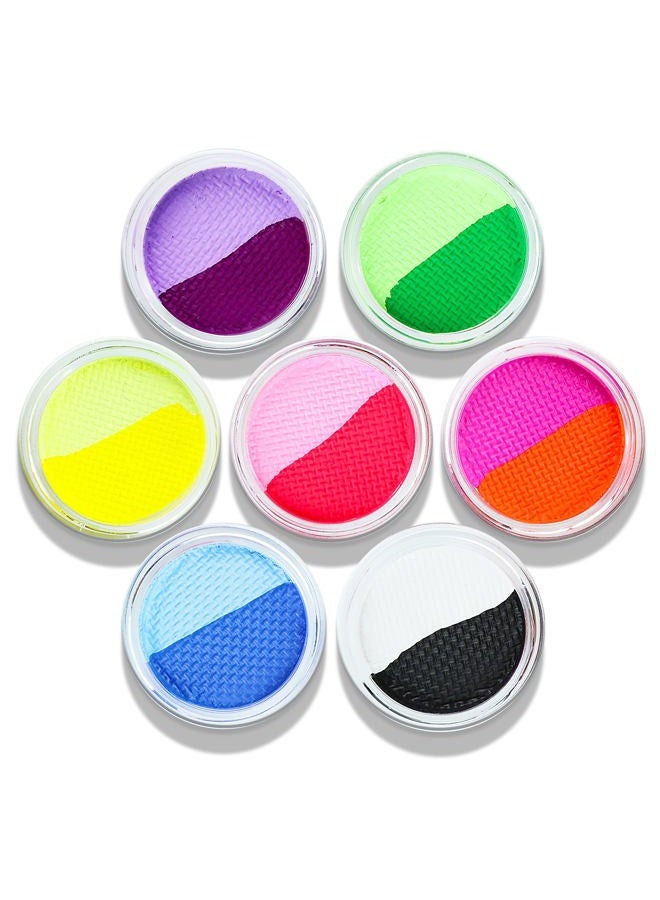 MEICOLY Water Activated Eye Liner 14 Colors,Neon UV Rainbow Face Paint,7 Cakes Duo Color Water Activated Eyeliner,Halloween Hydra Liner,Matte Graphic Eyeliner, Glow Blacklight Black White Body Paint - Image 1