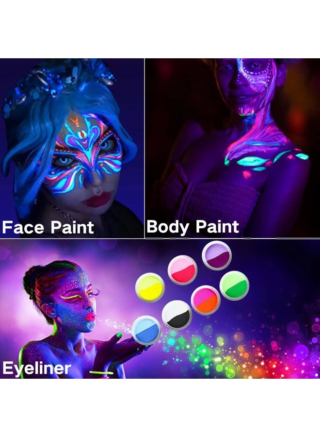 MEICOLY Water Activated Eye Liner 14 Colors,Neon UV Rainbow Face Paint,7 Cakes Duo Color Water Activated Eyeliner,Halloween Hydra Liner,Matte Graphic Eyeliner, Glow Blacklight Black White Body Paint - Image 5