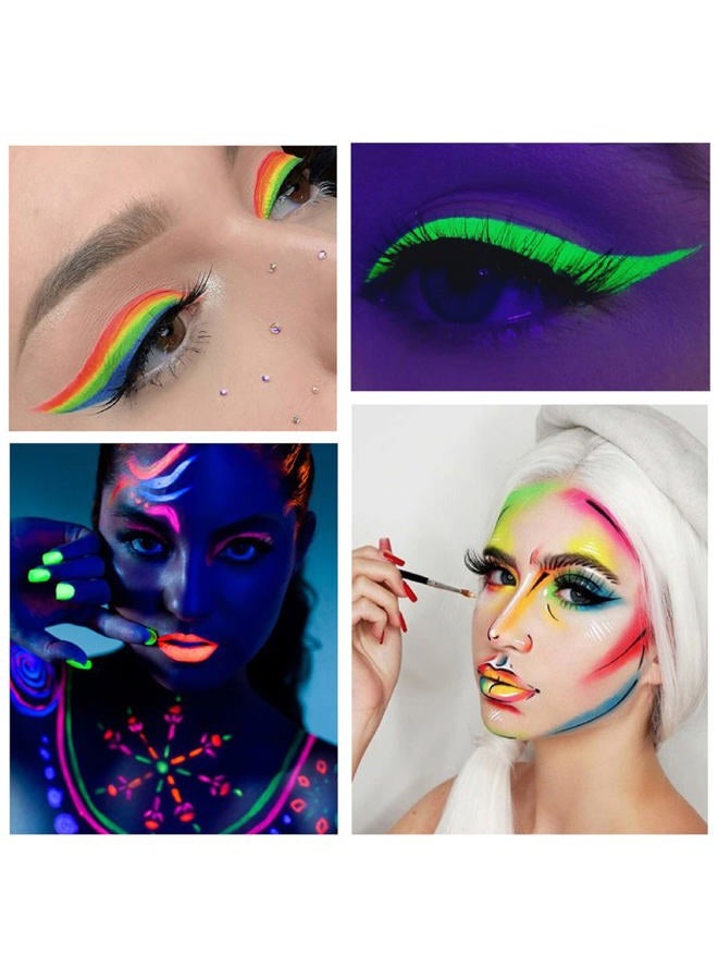 MEICOLY Water Activated Eye Liner 14 Colors,Neon UV Rainbow Face Paint,7 Cakes Duo Color Water Activated Eyeliner,Halloween Hydra Liner,Matte Graphic Eyeliner, Glow Blacklight Black White Body Paint - Image 4