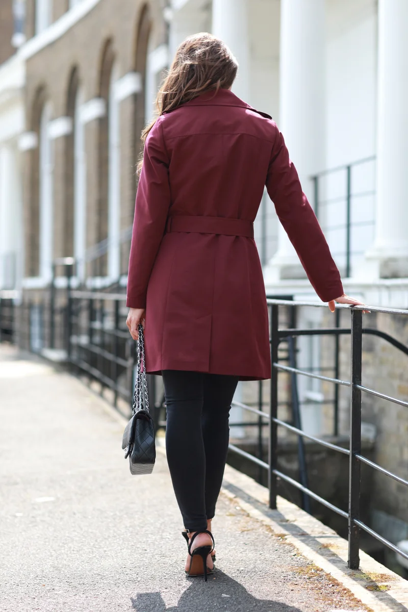 Double Second Plum Fitted Trench Coat for Women | Best Price UAE