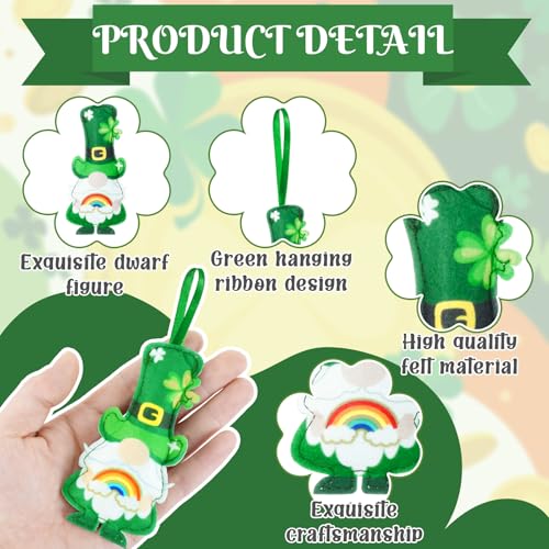 FULAIERGD 12 Pcs St Patrick's Day Gnome Ornaments for Tree,4 Style Felt Saint Patricks Day Tree Decorations Irish Shamrock Gnome Hanging Ornament for Tree Baubles Table Shelf Festival Home Party Decor - Image 3