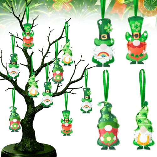 FULAIERGD 12 Pcs St Patrick's Day Gnome Ornaments for Tree,4 Style Felt Saint Patricks Day Tree Decorations Irish Shamrock Gnome Hanging Ornament for Tree Baubles Table Shelf Festival Home Party Decor - Image 1