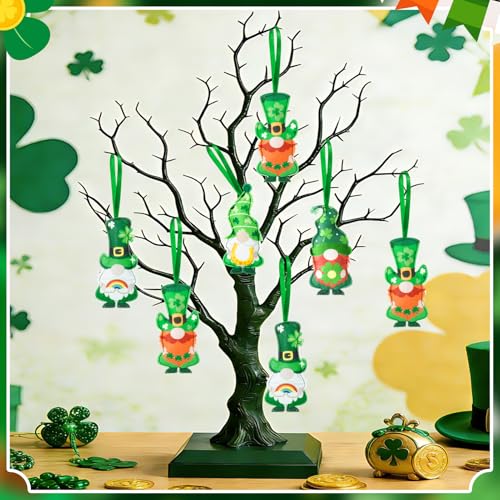 FULAIERGD 12 Pcs St Patrick's Day Gnome Ornaments for Tree,4 Style Felt Saint Patricks Day Tree Decorations Irish Shamrock Gnome Hanging Ornament for Tree Baubles Table Shelf Festival Home Party Decor - Image 4