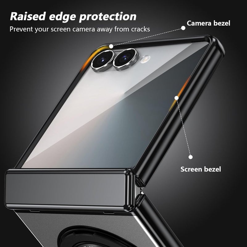 SYOSI Phone Case for Galaxy Z Flip 7, Slim Anti-Drop Shockproof Cases with Magnetic Ring Holder, 360 Rotating Bracket, Hinge Protection & Built-in Front Screen Protector, Silver - Image 5