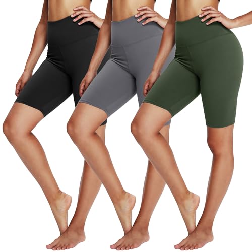 YOLIX 3 Pack Biker Shorts for Women – 8" Black High Waisted Tummy Control for Gym Workout Athletic Cheerleading Yoga - Image 1