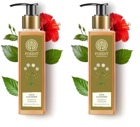 Forest Essentials شامبو طبيعي بالأيورفيدا من فورست إيسينشالز لتنظيف الشعر بجاباباتي برهامي للشعر الجاف المجعد المعالج كيميائيًا خالي من الكبريتات والبارابين 200 جرام عبوة من 2 - Image 1
