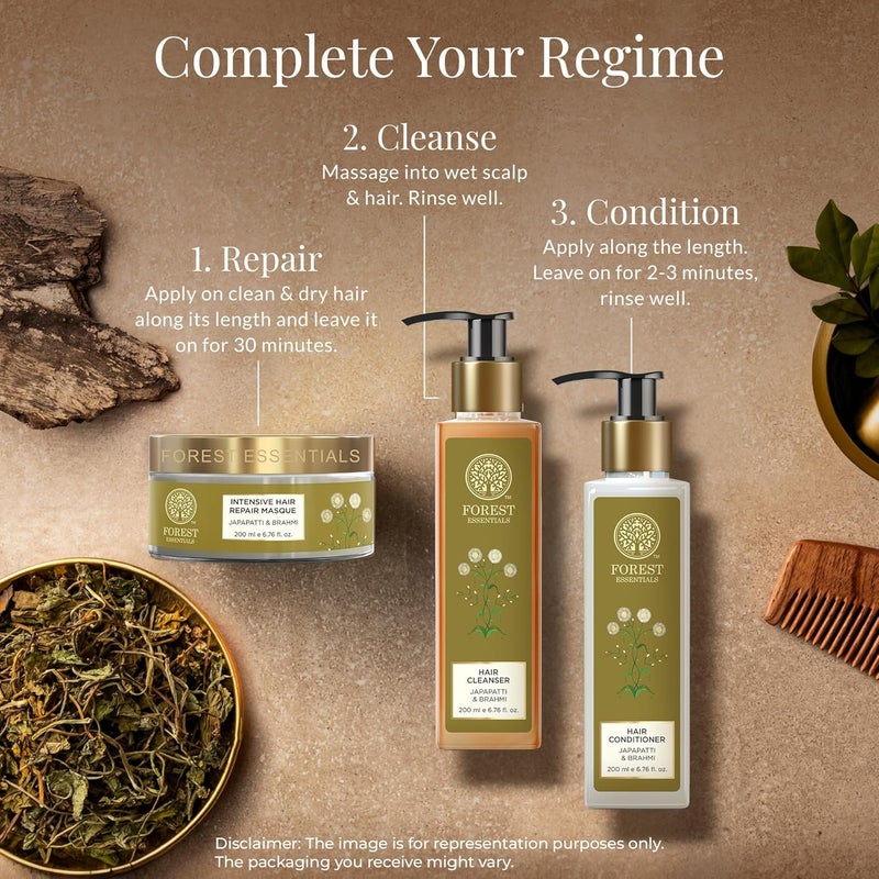Forest Essentials شامبو طبيعي بالأيورفيدا من فورست إيسينشالز لتنظيف الشعر بجاباباتي برهامي للشعر الجاف المجعد المعالج كيميائيًا خالي من الكبريتات والبارابين 200 جرام عبوة من 2 - Image 4