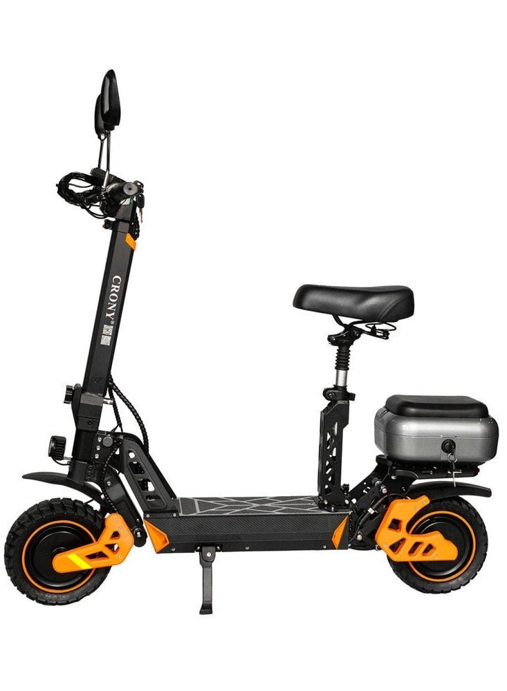 Crony M4 Max 2400W Dual Motor E-Scooter for Adults, Max Speed 80KM/H, 48V 20Ah High-Capacity Battery, 10” Off-Road Fat Tires, Dual Suspension, Hydraulic Disc Brakes, Brushless Motor, Foldable Heavy-Duty Aluminum Frame, Shock Absorbing, Bluetooth LCD Display, Smart App Control, Waterproof IPX7, Rear Luggage Box, Mobile Holder, With Seat, Rugged Terrain-Ready, Ultra-Fast Electric Scooter, Long Range 50KM, Hill-Climbing, Powerful Urban Mobility E-Bike for Last-Mile Commuting - Image 1