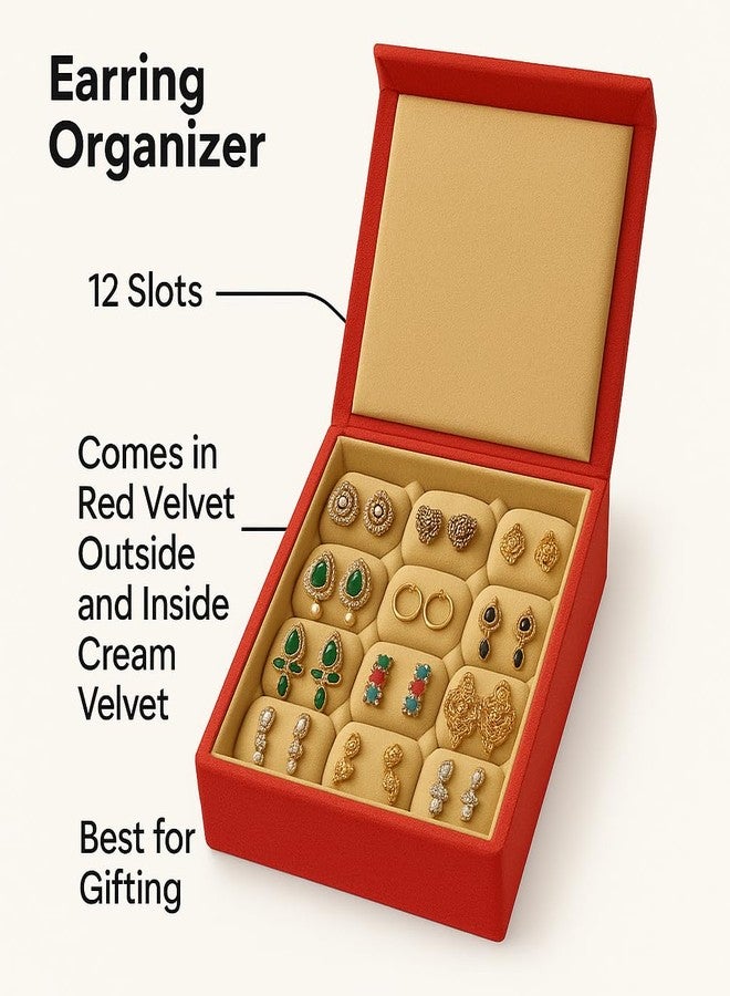 DigiRake Travel Earring Box for Women - 12 Slots Earring Organizer, Lightweight, 8 * 6 Inch, Button Lock Closure Jewellery Box - Image 4