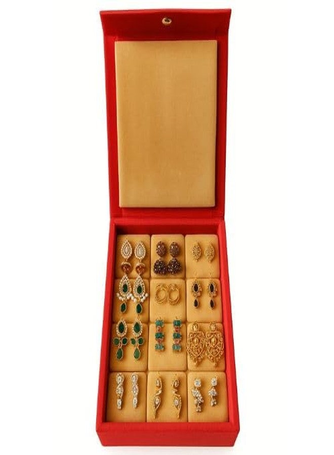 DigiRake Travel Earring Box for Women - 12 Slots Earring Organizer, Lightweight, 8 * 6 Inch, Button Lock Closure Jewellery Box - Image 2