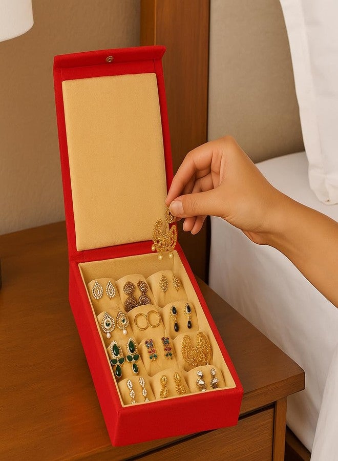 DigiRake Travel Earring Box for Women - 12 Slots Earring Organizer, Lightweight, 8 * 6 Inch, Button Lock Closure Jewellery Box - Image 5