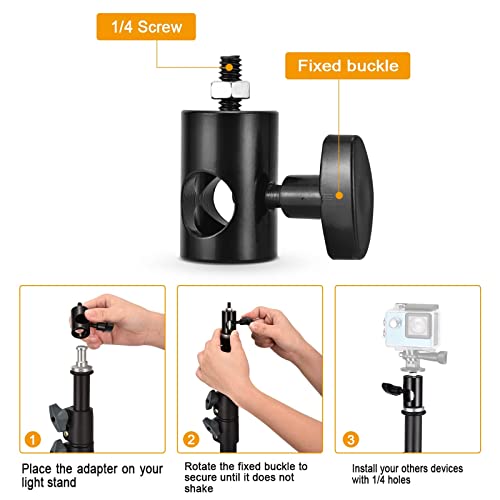 KAGYOKU 4PCS Light Stand Adapter Aluminum Rapid Adapter Convert with 1/4" Screw DSLR Mount Bracket Multi Functional Mount Bracket Adapter, Photo Studio, Light Stand Tip Boom Arm Photography Accessory - Image 3