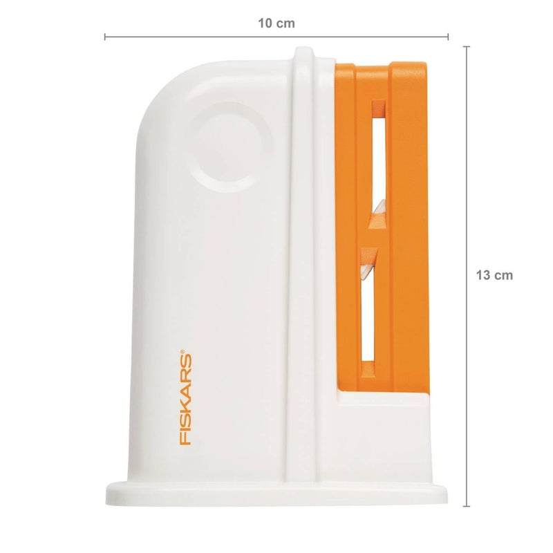 Fiskars Universal Scissor Sharpener, for Right- and Left-Handed PeopleScissorsn, Ceramic Grinding Heads/Plastic casing, White/Orange, 1020499 - Image 2