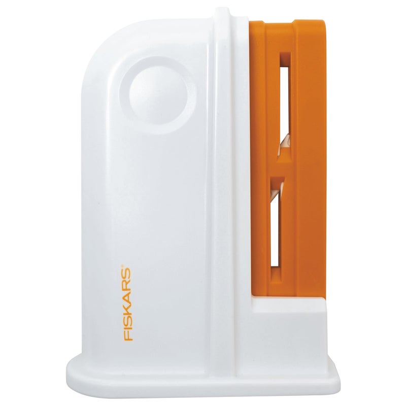 Fiskars Universal Scissor Sharpener, for Right- and Left-Handed PeopleScissorsn, Ceramic Grinding Heads/Plastic casing, White/Orange, 1020499 - Image 1