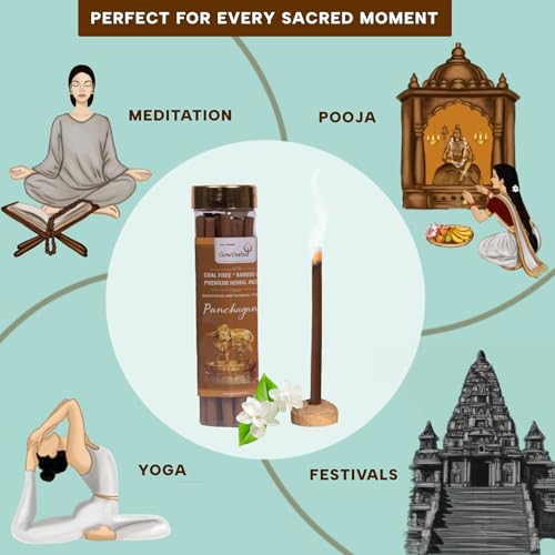 GOW DURBAR GowDurbar Bamboo-Less Panchagandha Rejuvenating Agarbatti 75g (Pack of 2) | Organic Incense Sticks | Five-Note Aroma – Amber, Musk, Flora, Sandal & Loban | for Pooja, Yoga & Meditation - Image 5