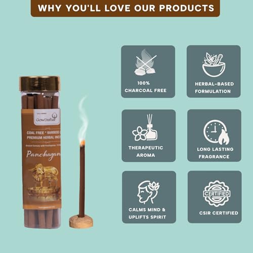 GOW DURBAR GowDurbar Bamboo-Less Panchagandha Rejuvenating Agarbatti 75g (Pack of 2) | Organic Incense Sticks | Five-Note Aroma – Amber, Musk, Flora, Sandal & Loban | for Pooja, Yoga & Meditation - Image 3