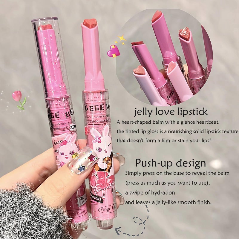 LuckNest 3 Colors Jelly Lipstick Gift Set, Tinted Heart Shape Lip Stain Lip Gloss, Mirror Hydrating Jelly Love Lipstick, Moisturizing Tinted Lip Balm, Vivid Color Glossy Lip Makeup for Girls (A) - Image 2