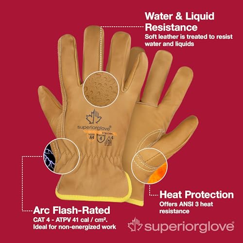 Superior Glove قفازات عمل جلدية مقاومة للقطع والماء للرجال والنساء - 378GOBKL كبيرة (عبوة من 1 زوج) - Image 3