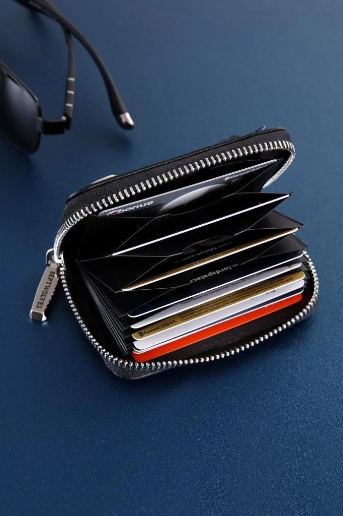 Septwolves Quality Black Leather 10LU Card Holder