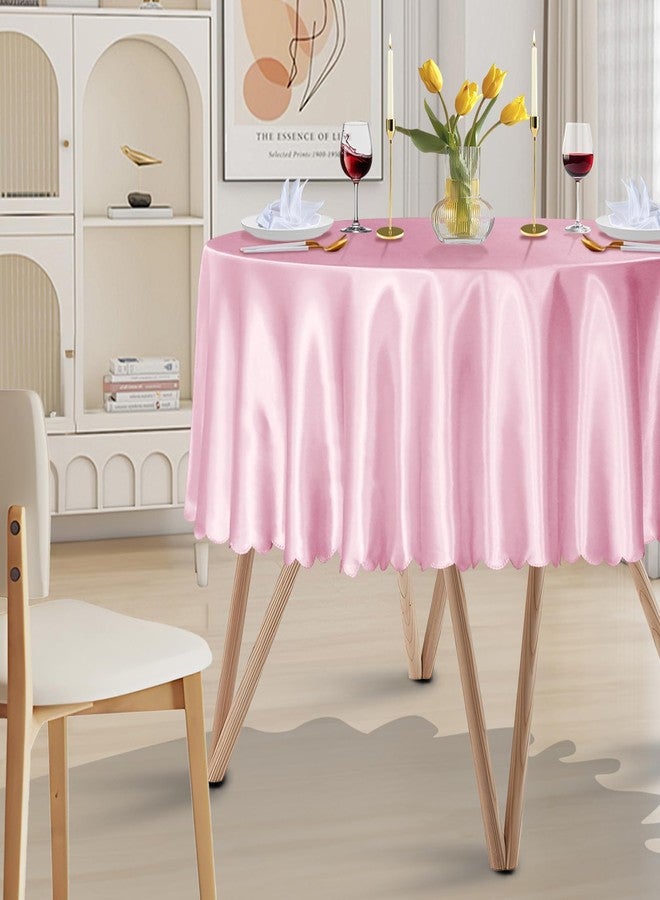 Cobedzy 1 Pack 60 Inch Round Satin Tablecloth Pink Satin Table Cover, Overlay Silky Tablecloth Dining Table Cloths for Wedding, Party, Banquet, Events, Reception, Dinner - Image 1