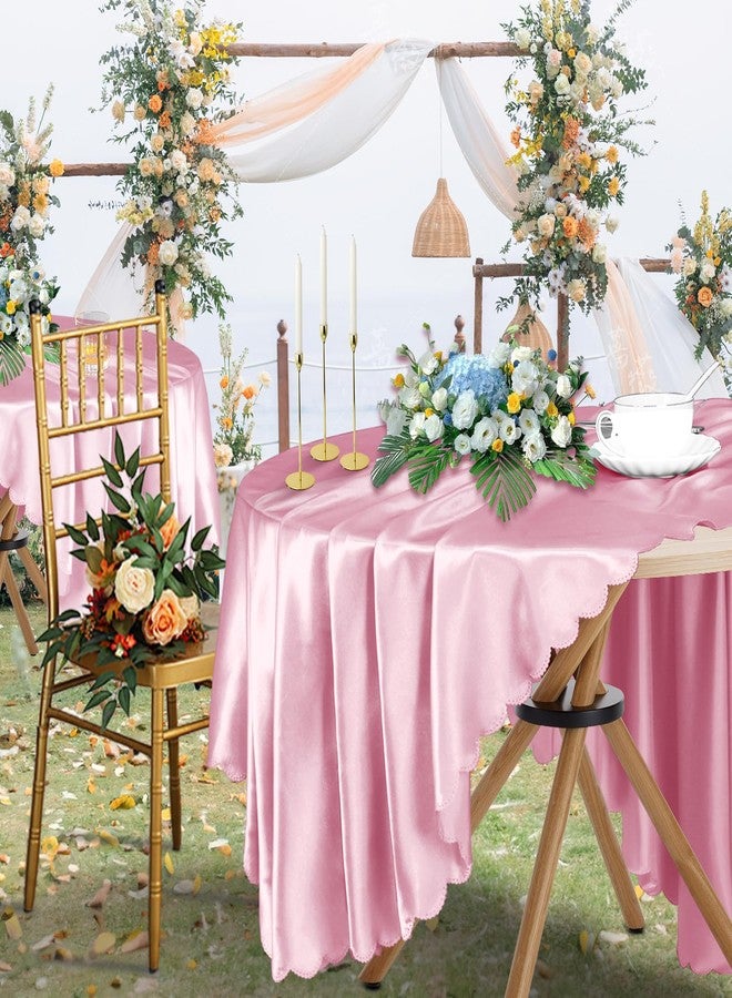 Cobedzy 1 Pack 60 Inch Round Satin Tablecloth Pink Satin Table Cover, Overlay Silky Tablecloth Dining Table Cloths for Wedding, Party, Banquet, Events, Reception, Dinner - Image 3