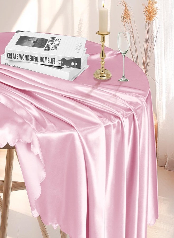 Cobedzy 1 Pack 60 Inch Round Satin Tablecloth Pink Satin Table Cover, Overlay Silky Tablecloth Dining Table Cloths for Wedding, Party, Banquet, Events, Reception, Dinner - Image 5