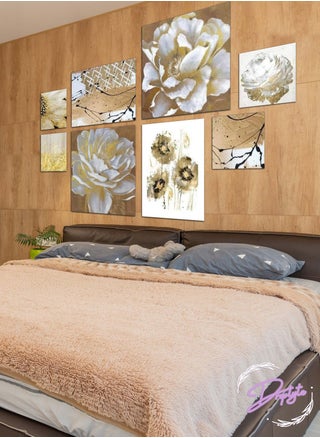 8 Piece Golden and White Flowers Painting Decorative Wall Art Wall Decor Card Board MDF Home Decor  For Drawing Room, Living Room, Bedroom, Kitchen or Office  120CM x 60CM - pzsku/Z202B254C0CABDDEE182BZ/45/_/1686315776/7d1343e6-17a2-41a0-b4c1-5dd6e7e3cc8d