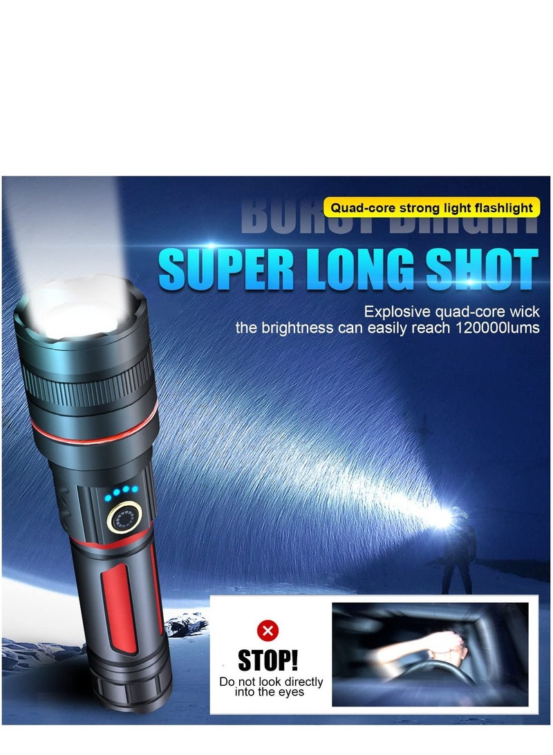 Arabest Rechargeable LED Flashlights High Lumens, 120000 Lumens Super Bright Flashlight, 5 Modes Zoomable IP68 Waterproof Tactical Flashlights for Emergencies Camping Gift - Image 3