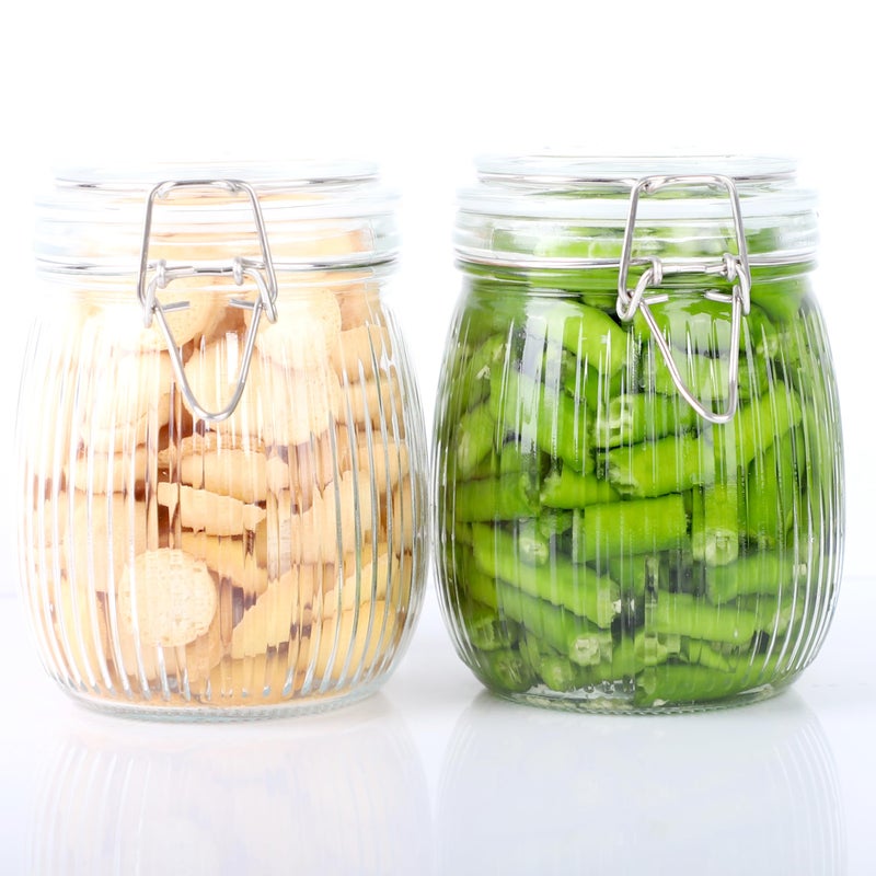 GMEPOCH 24 OZ Glass Jars With Clamp Lids Airtight Wide Mouth Storage Jars Sealed Canisters Food Containers For Kitchen Pantry Fruit Refrigerator Sugar Nuts Preserves Tea Coffee Beans 2 Set - Image 1