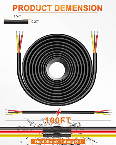 NAOEVO سلك كهربائي NAOEVO 18 قياس 3 موصل، سلك PVC معزول 18 AWG، جهد منخفض 12V/نحاس مغطى بالقصدير/كابل مرن لتوصيلات السيارات، سلك مصابيح، كابل بحري (100 قدم) - Image 5