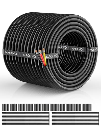NAOEVO سلك كهربائي NAOEVO 18 قياس 3 موصل، سلك PVC معزول 18 AWG، جهد منخفض 12V/نحاس مغطى بالقصدير/كابل مرن لتوصيلات السيارات، سلك مصابيح، كابل بحري (100 قدم) - Image 1