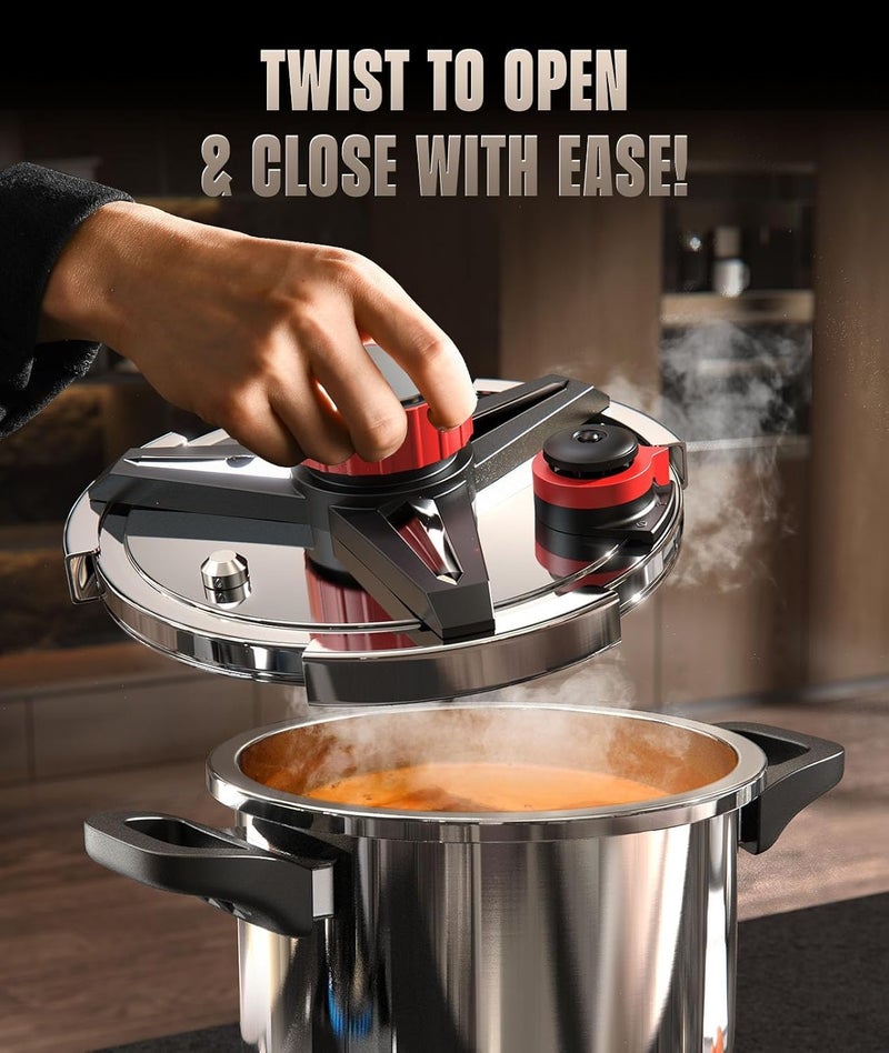 ZILODE 18/8 Stainless Steel Pressure Cooker 10 QT, [Save 70% Cooking Time] Olla De Presion with Food-Grade Body [One Hand Operation] Rotating Lock/Unlocking Lid System, Steam Rack Included - Image 5