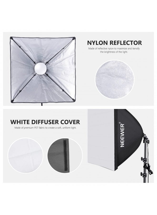 Neewer - Neewer 700W Equivalent Softbox Lighting Kit, 2Pack Ul Certified 5700K Led Lighting Bulbs, 24X24 Inches Softboxes With E26 Socket, Photography Continuous Lighting Kit Photo Studio Equipment - Image 1