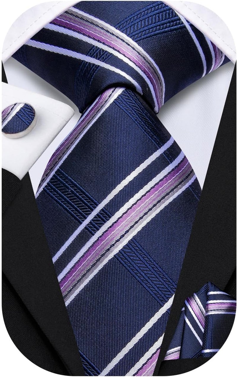 Dubulle Mens Paisley Floral Silk Tie for Men Striped Necktie and Pocket Square Cufflinks Set Wedding Business - Image 1