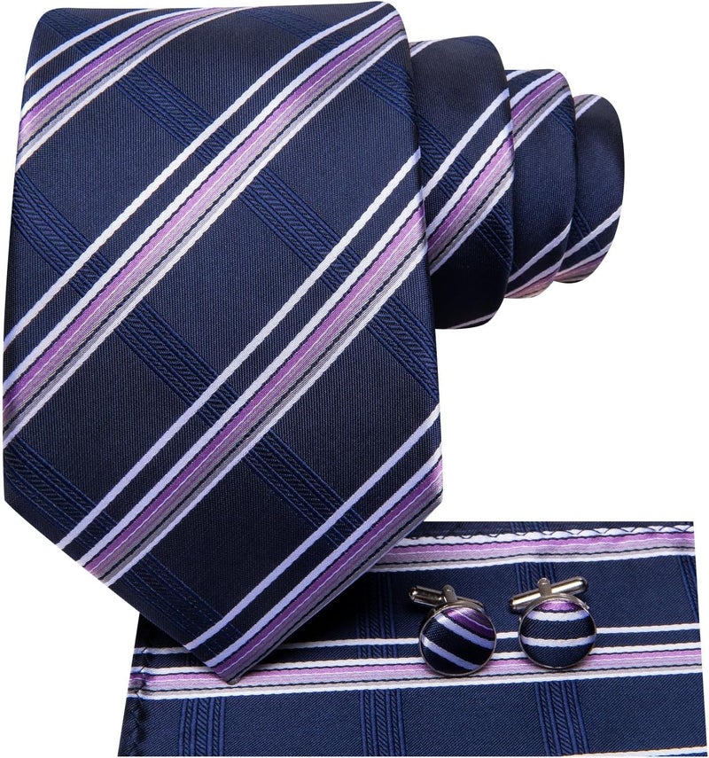 Dubulle Mens Paisley Floral Silk Tie for Men Striped Necktie and Pocket Square Cufflinks Set Wedding Business - Image 3
